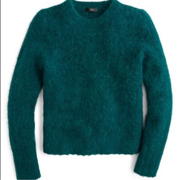 J. Crew Puff Sleeve Fuzzy Crewneck Sweater In Old Forest Alpaca Merino Blend XS - Picture 14 of 17
